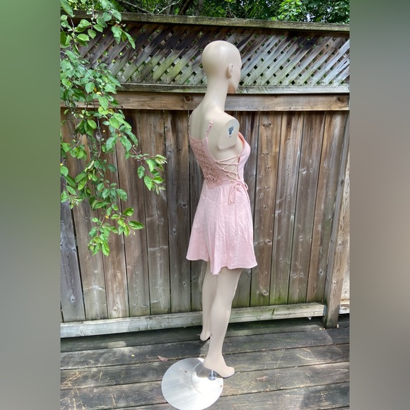 Light Pink Intricate Lace Crochet Mini Dress - Picture 15 of 16